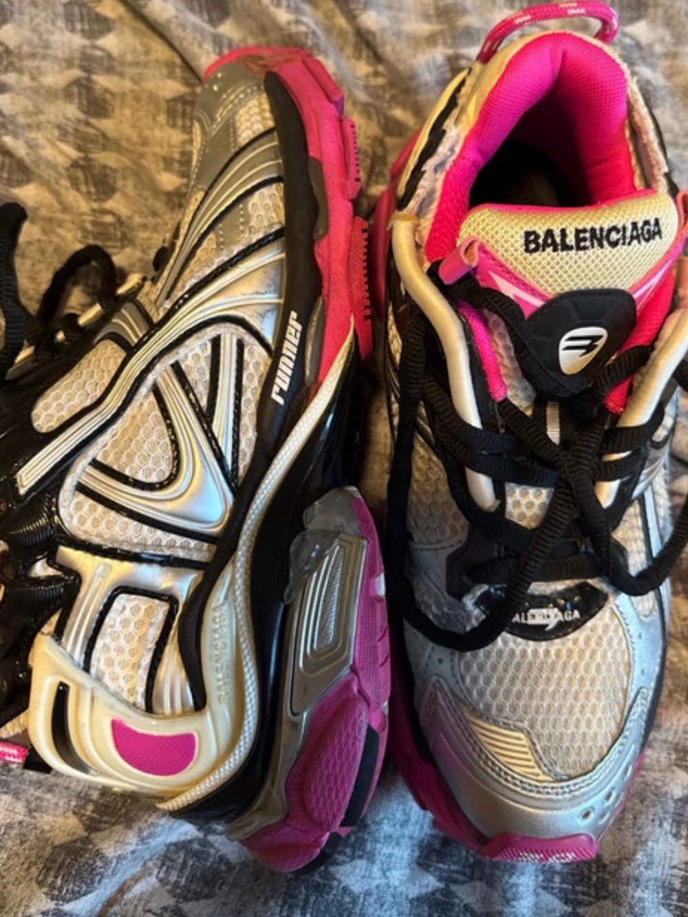 Balenciaga Silver & Hot Pink Women’s Runner Sneakers Authentic